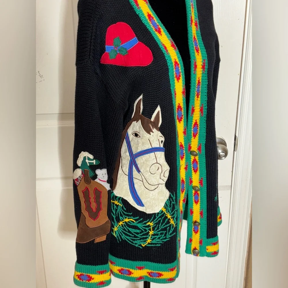 Sharon Young A Yull Yall Vintage holiday/western cardigan Rare find Medium - Picture 2 of 12